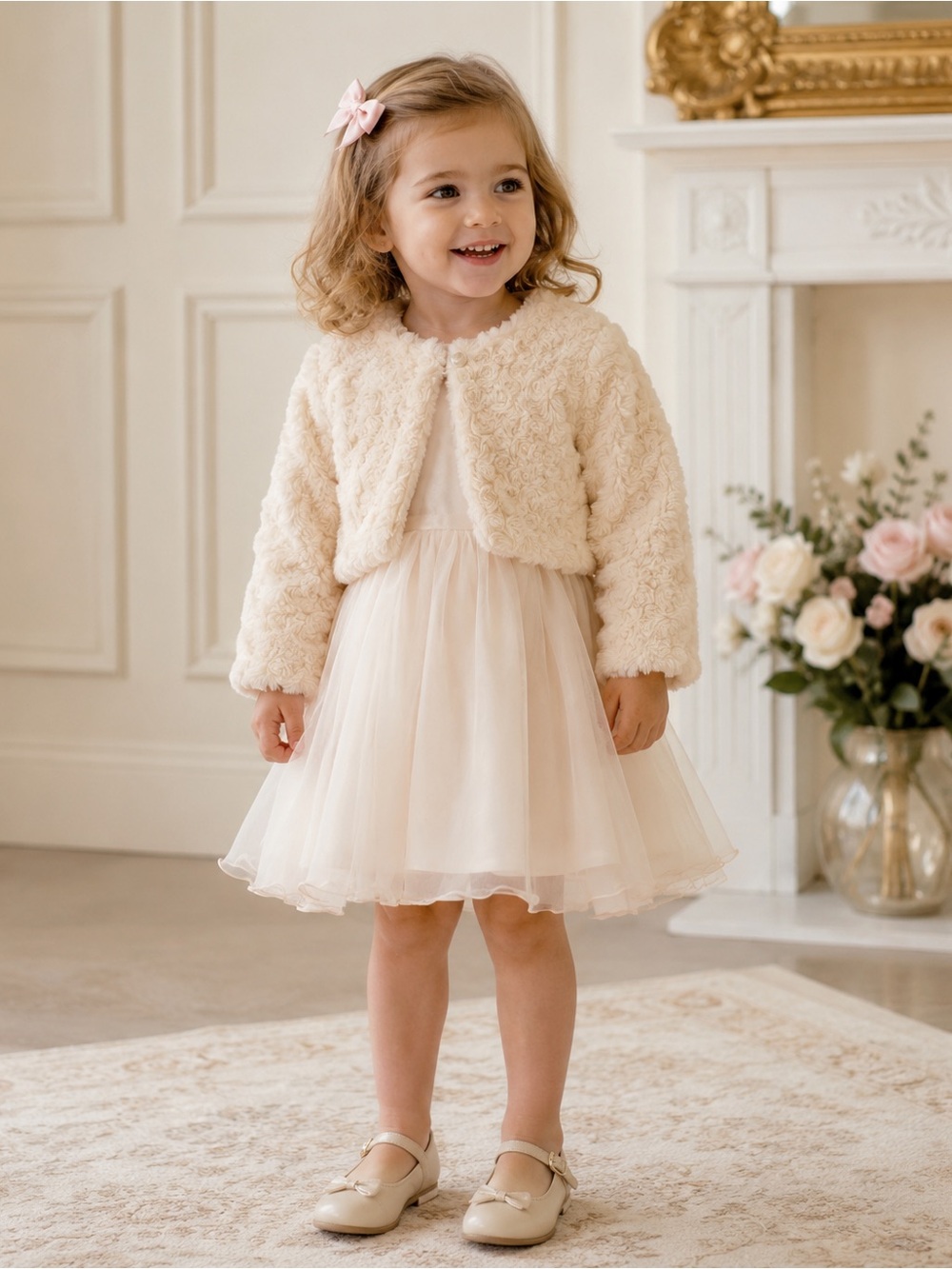 Bonnie Jean Cream Sherpa Bolero Jacket for Girls